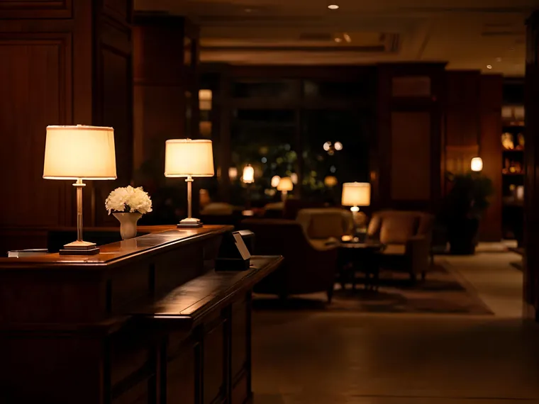 Hotelrezeption am Abend