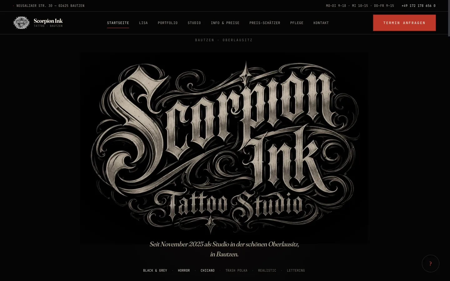 Startseite von Scorpion Ink am Computer